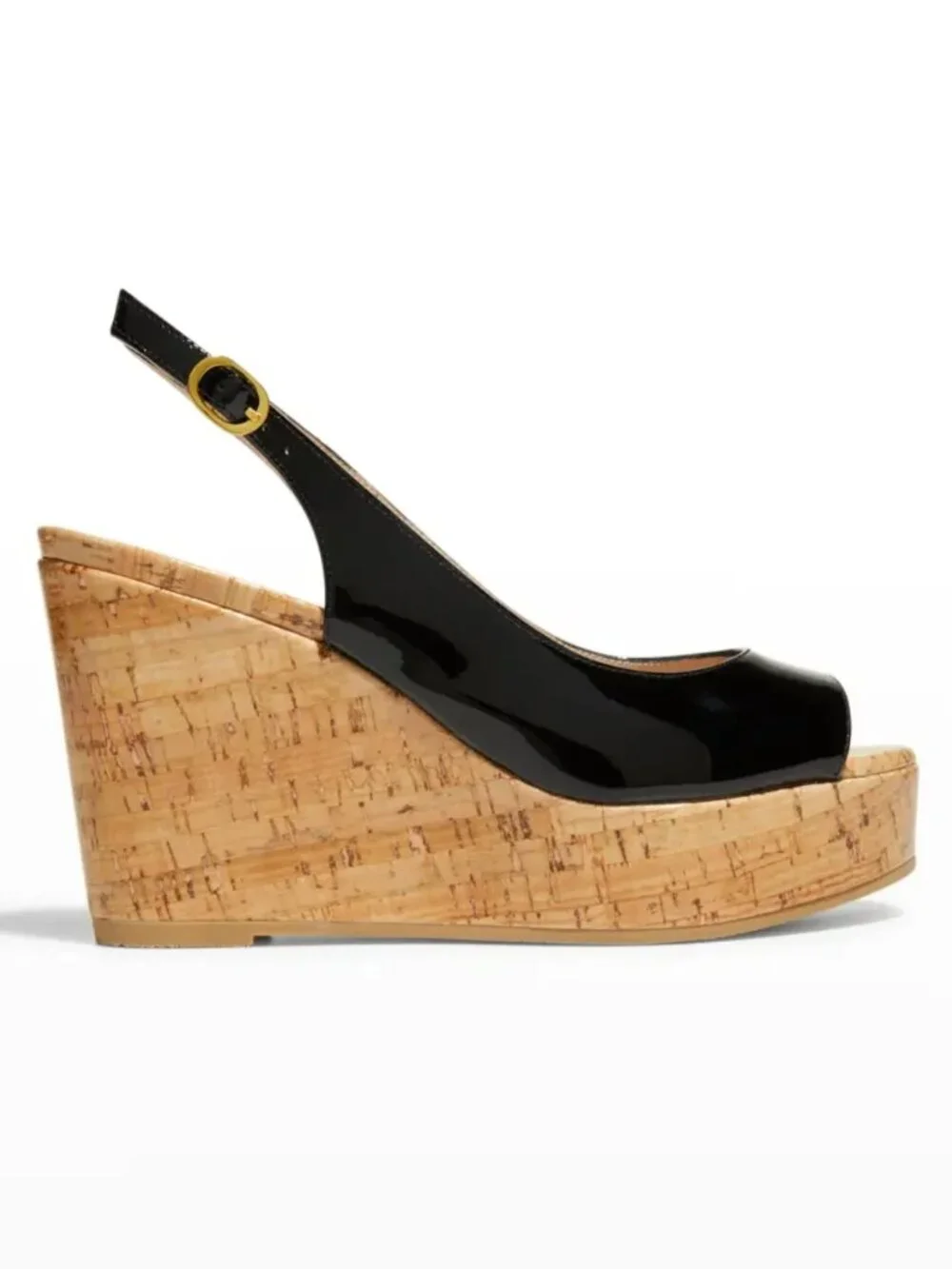 Stuart Weitzman Riviera Cork Wedge Sandals Black Patent NWOB Size 8 MSRP $395 - Picture 3 of 9